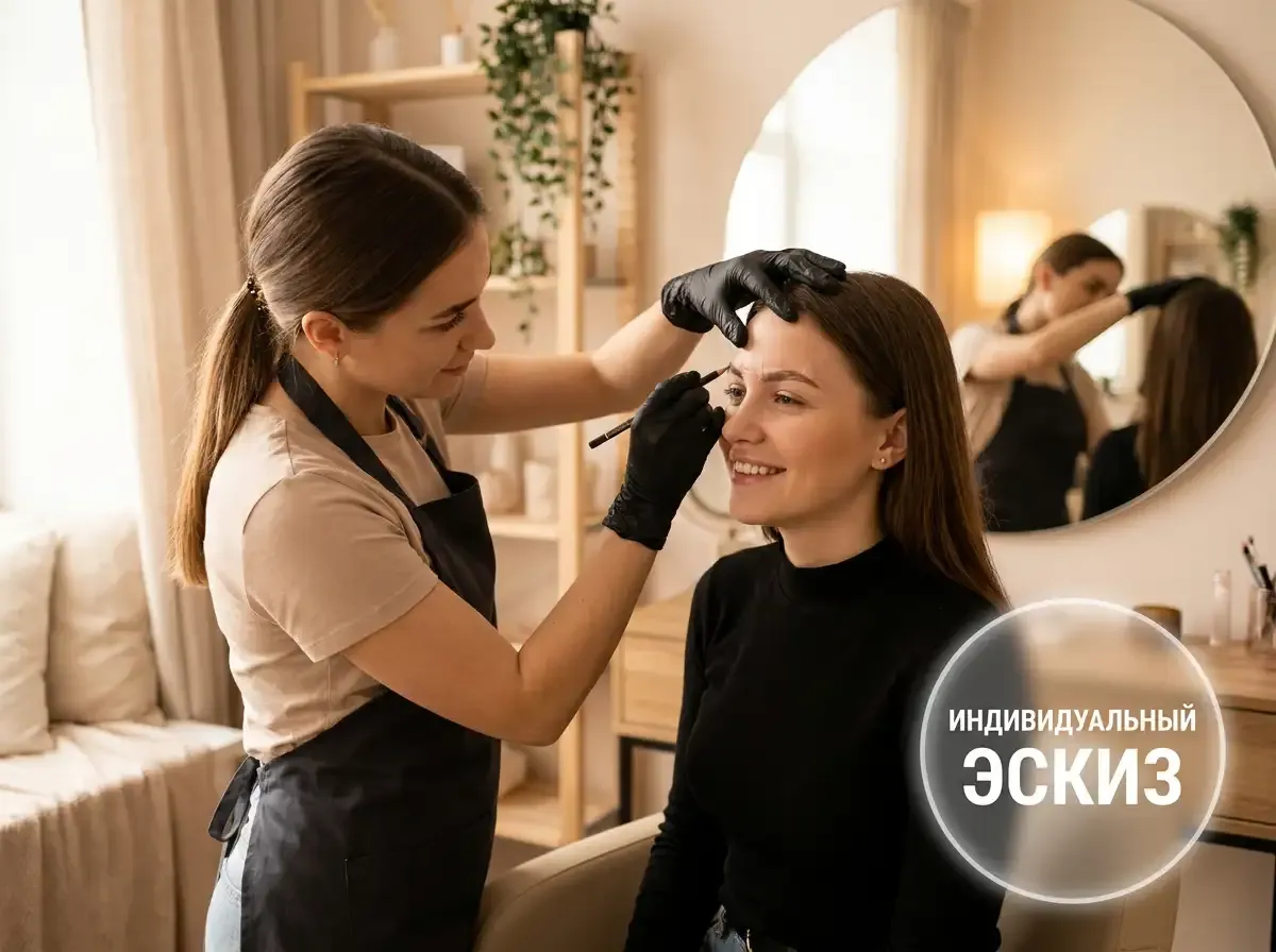 Индивидуальное моделирование эскиза бровей без шаблонов в студии Эстетика