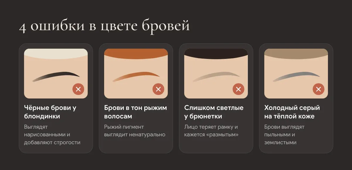 Частые ошибки в подборе цвета бровей